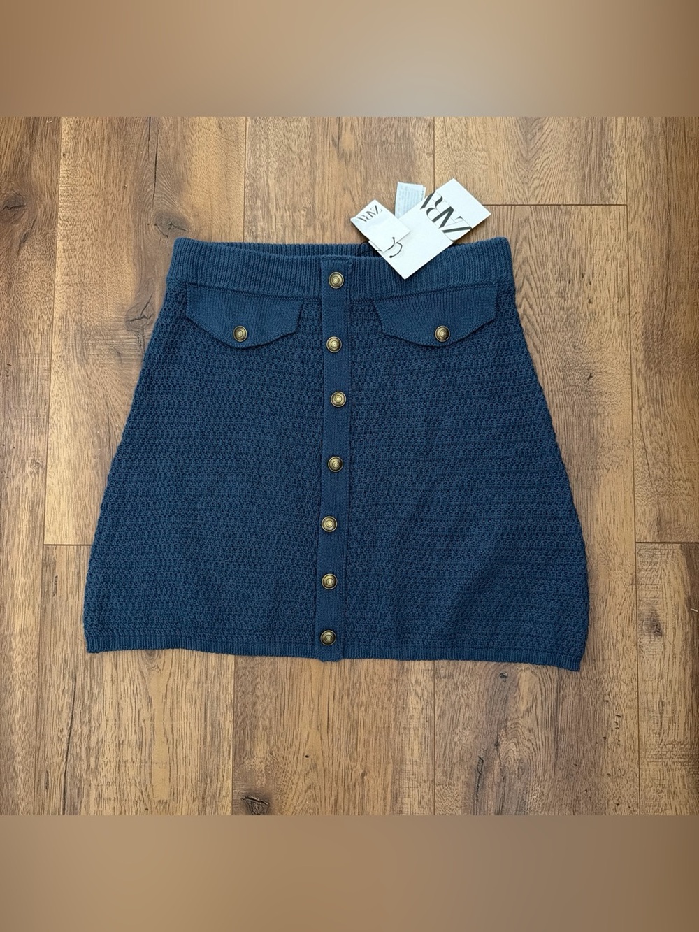 Zara Navy Knit Button-Front Mini Skirt